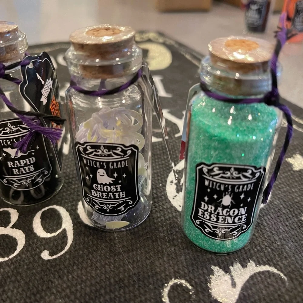 7x Target Mini Halloween Glass Potion Bottles - full set